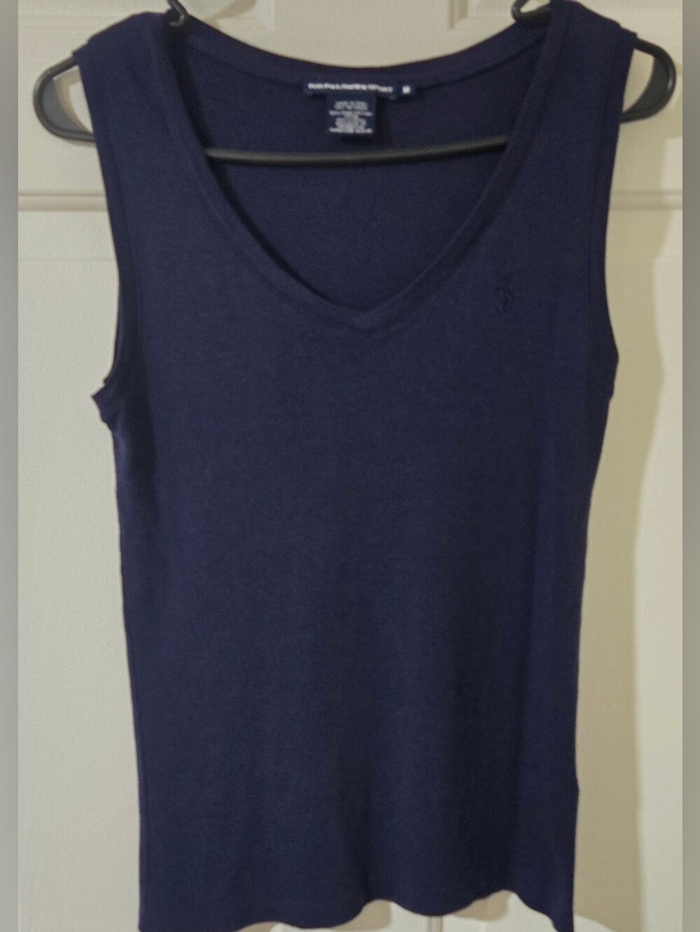 Ralph Lauren Sport Womens Tank Top V Neck Sz Med Navy Blue Pony Y2K